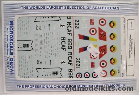 Microscale 1/72 F-86 Sabres Italy / Columbia / Canada 1/72 Decals, 72-425 plastic model kit